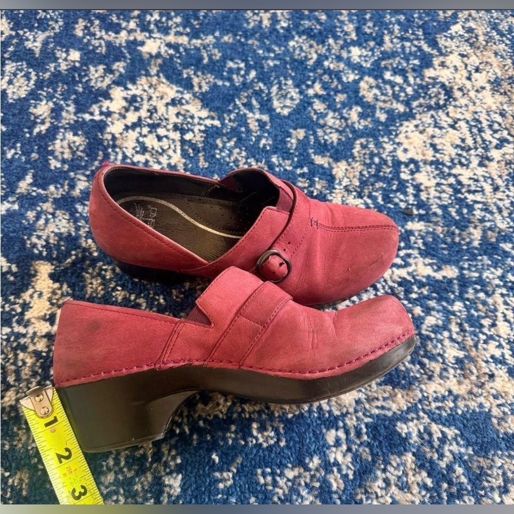 Dansko Burgundy Suede Heeled Clogs Size 38 USA 7.5-8